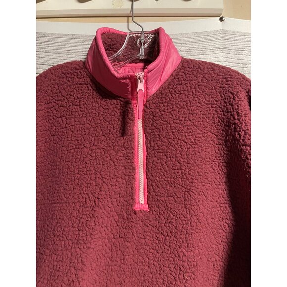 Aerie Womens Sherpa Quarter Zip Pullover Size Small Red Pink Cozy Fleece - Picture 6 of 8